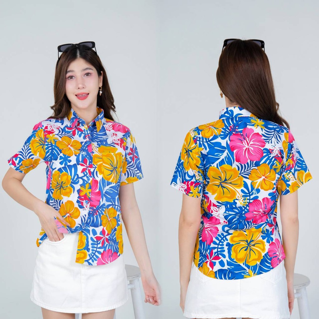 Pinkรวมเสื้อเชิ้ตลายดอก ผ้าคอตตอน100% สีไม่ตก ผ้าไม่หดทลายคมชัด ทรงเข้ารูป งานป้ายKTIER**1ตัว