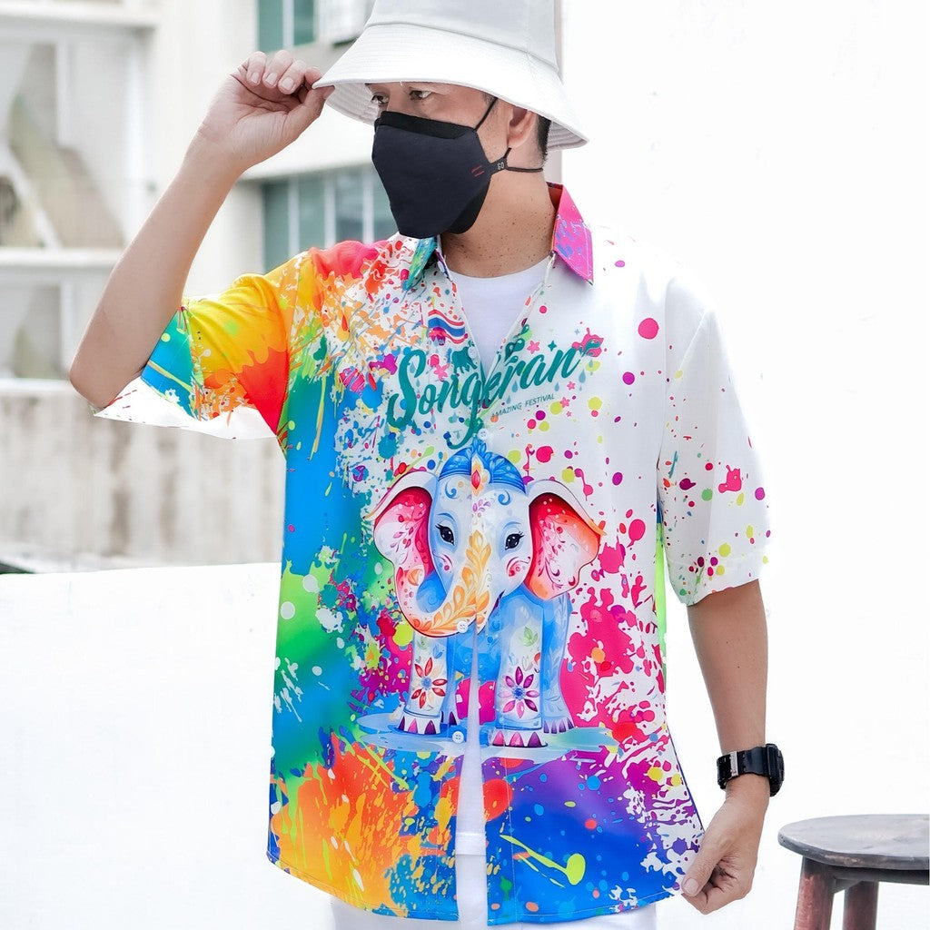 เสื้อฮาวายลายใหม่2025เวอร์ชั่นใหม่ สาดสีSongkran ทรงวัยรุ่น หญิงชายใส่ได้ ผ้าโพลีพรีเมี่ยม ไซส์เด็ก-ผู้ใหงานปัาย *1ตัว*