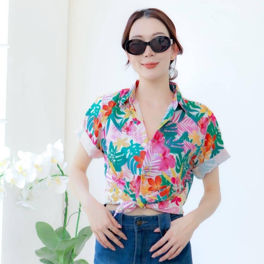 PINK3119เสื้อฮาวายลายดอก ไซส์เด็ก-ผู้ใหญ่8XL ครบทีม ผ้าโพลีพลีเมี่ยม ทรงวัยรุ่น หญิงชายใส่ได้ ลายคมชัด **1ตัว**