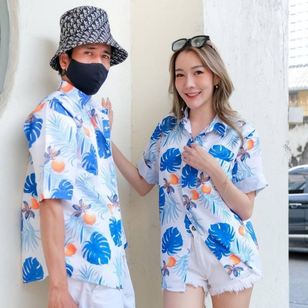PINKP103เสื้อฮาวายลายดอก ไซส์เด็ก-ผู้ใหญ่8XL ครบทีม ผ้าโพลีพลีเมี่ยม ทรงวัยรุ่น หญิงชายใส่ได้ ลายคมชัด **1ตัว**