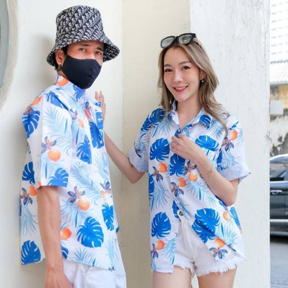 PINKP103เสื้อฮาวายลายดอก ไซส์เด็ก-ผู้ใหญ่8XL ครบทีม ผ้าโพลีพลีเมี่ยม ทรงวัยรุ่น หญิงชายใส่ได้ ลายคมชัด **1ตัว**