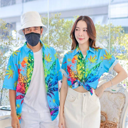 PINKเสื้อฮาวาย3134 สีสันสดใส S-8XL ลายคมชัด ทรงวัยรุ่น หญิงชายใส่ได้