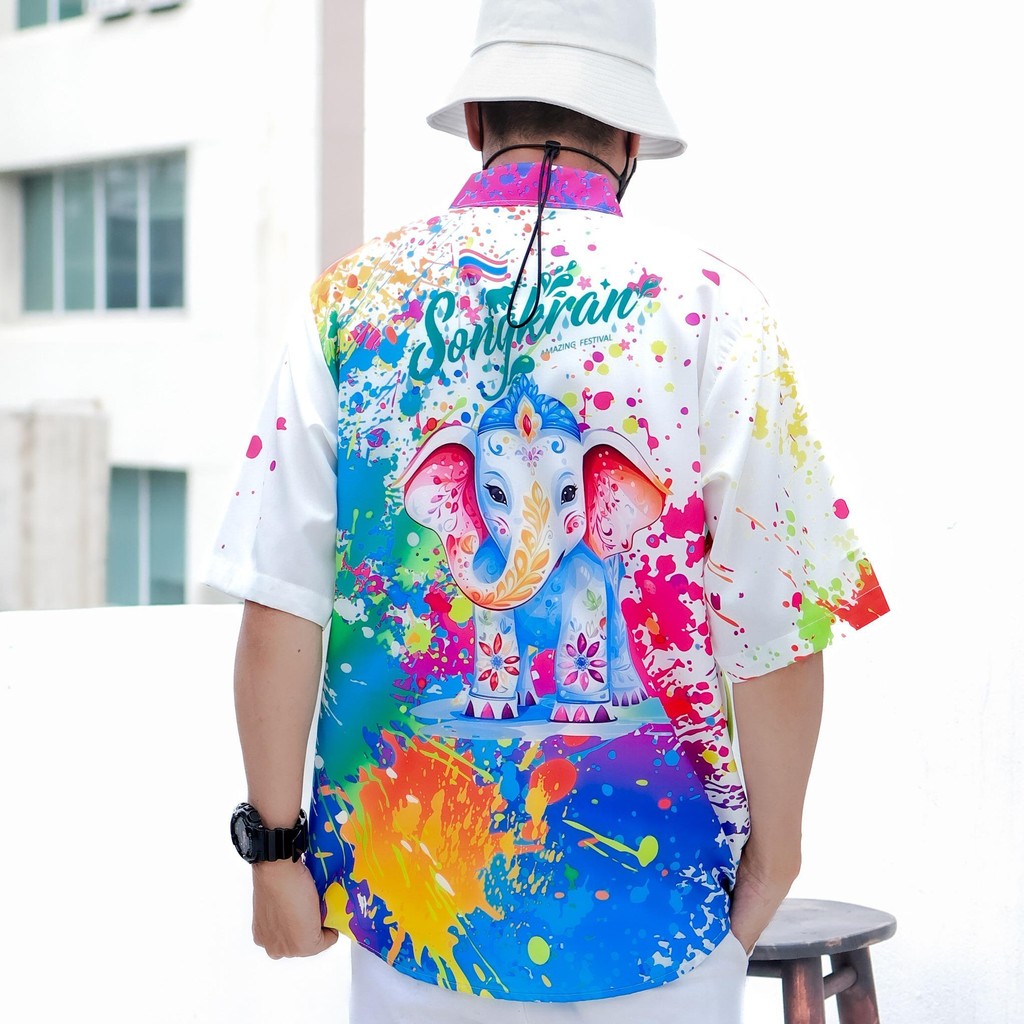 เสื้อฮาวายลายใหม่2025เวอร์ชั่นใหม่ สาดสีSongkran ทรงวัยรุ่น หญิงชายใส่ได้ ผ้าโพลีพรีเมี่ยม ไซส์เด็ก-ผู้ใหงานปัาย *1ตัว*