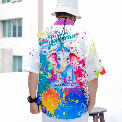 เสื้อฮาวายลายใหม่2025เวอร์ชั่นใหม่ สาดสีSongkran ทรงวัยรุ่น หญิงชายใส่ได้ ผ้าโพลีพรีเมี่ยม ไซส์เด็ก-ผู้ใหงานปัาย *1ตัว*