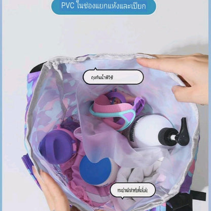 พร้อมส่งกระเป๋าใส่ชุดว่ายน้ำ กระเป๋าว่ายน้ำเด็ก แยกส่วนเปียกและแห้ง กันน้ำ จุของได้เยอะ PVC ลายการ์ตูนน่ารัก
