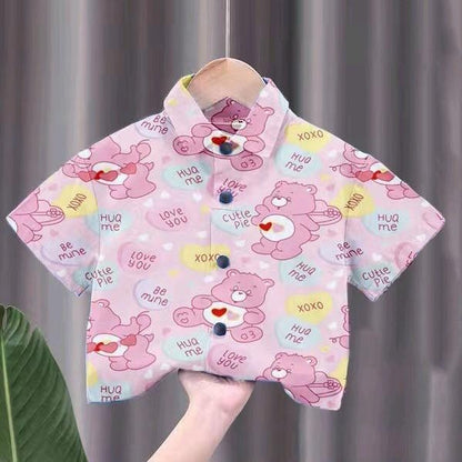 เสื้อเชิ้ตเด็กลายการ์ตูนสุดฮิต ชายหญิงใส่ได้ สีสันสดใส ลายคมชัด ผ้าโพลีเอสเตอร์ใส่สบาย