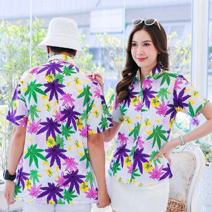 037เสื้อเชิ้ตลายดอก ผ้าคอตตอน100% สีไม่ตก ผ้าไม่หด ลายคมชัด มีไซส์หญิงชาย งานป้ายKTIERออกแบบเอง*1ตัว*