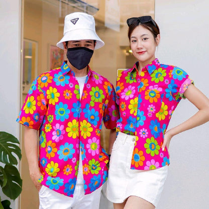 KING036เสื้อเชิ้ตลายยิ้ม  ผ้าคอตตอน100% สีไม่ตก ผ้าไม่หด ลายคมชัด มีไซส์หญิงชาย งานป้ายKTIERออกแบบเอง*1ตัว*