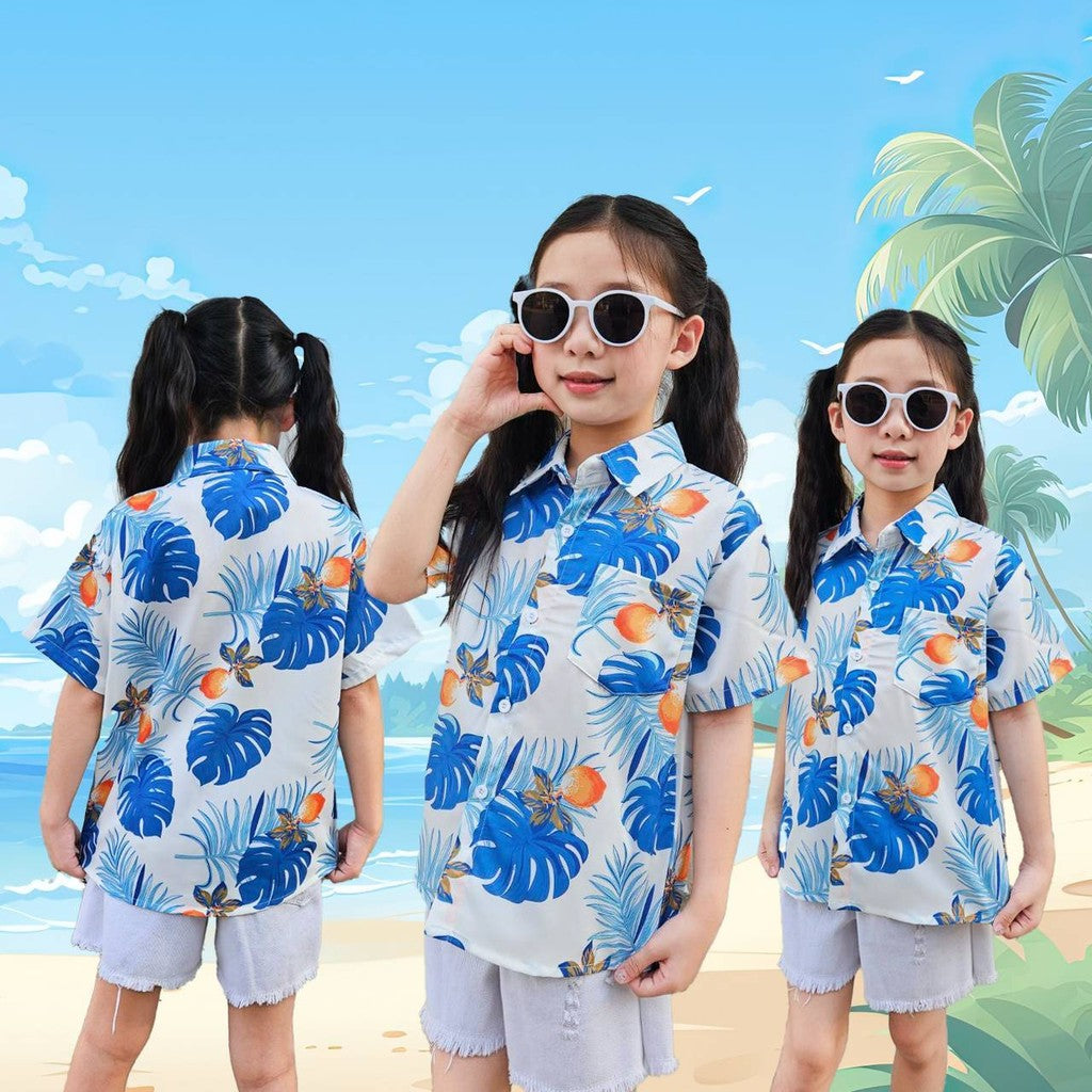 PINKP103เสื้อฮาวายลายดอก ไซส์เด็ก-ผู้ใหญ่8XL ครบทีม ผ้าโพลีพลีเมี่ยม ทรงวัยรุ่น หญิงชายใส่ได้ ลายคมชัด **1ตัว**