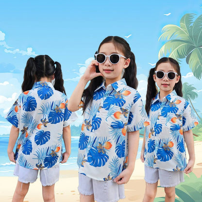 PINKP103เสื้อฮาวายลายดอก ไซส์เด็ก-ผู้ใหญ่8XL ครบทีม ผ้าโพลีพลีเมี่ยม ทรงวัยรุ่น หญิงชายใส่ได้ ลายคมชัด **1ตัว**