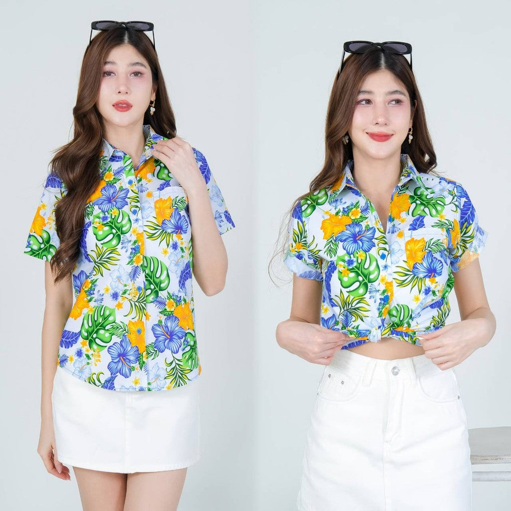 Pinkรวมเสื้อเชิ้ตลายดอก ผ้าคอตตอน100% สีไม่ตก ผ้าไม่หดทลายคมชัด ทรงเข้ารูป งานป้ายKTIER**1ตัว