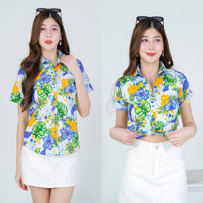 Pinkรวมเสื้อเชิ้ตลายดอก ผ้าคอตตอน100% สีไม่ตก ผ้าไม่หดทลายคมชัด ทรงเข้ารูป งานป้ายKTIER**1ตัว