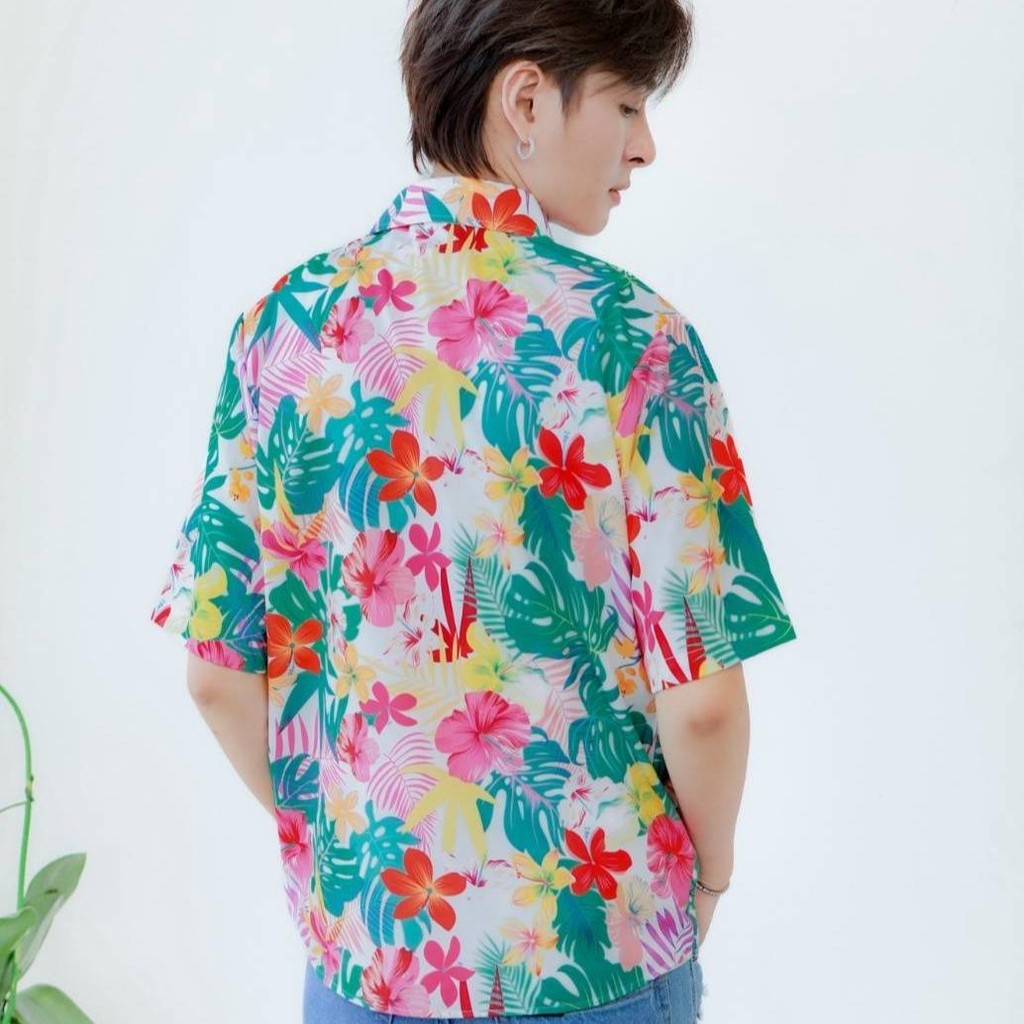 PINK3119เสื้อฮาวายลายดอก ไซส์เด็ก-ผู้ใหญ่8XL ครบทีม ผ้าโพลีพลีเมี่ยม ทรงวัยรุ่น หญิงชายใส่ได้ ลายคมชัด **1ตัว**