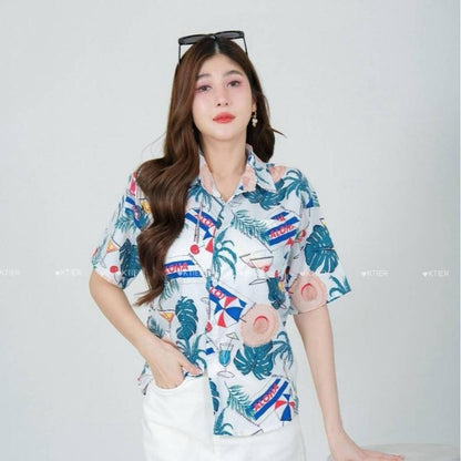 PINKเสื้อฮาวายไซส์ครบทีม มีไซส์เด็ก-ไซส์ผู้ใหญ่ ผ้าโพลีเอสเตอร์ ใส่สบาย 8883