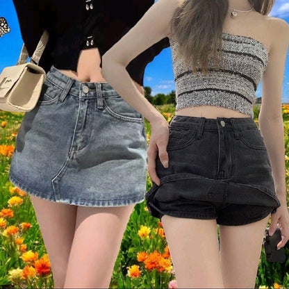 PINKกางเกงกระโปรงยีนส์ ขาสั้น ผ้ายีนส์ใส่สบาย ผ้าไม่ยืด