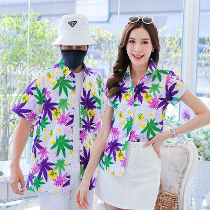 037เสื้อเชิ้ตลายดอก ผ้าคอตตอน100% สีไม่ตก ผ้าไม่หด ลายคมชัด มีไซส์หญิงชาย งานป้ายKTIERออกแบบเอง*1ตัว*