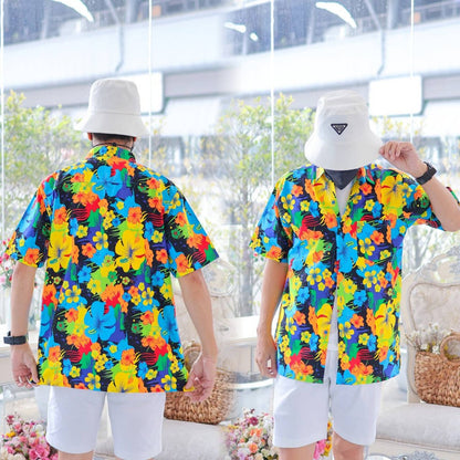 PINKรวมเสื้อเชิ้ตลายดอกผู้ชาย ทรงตรง ผ้าคอตตอน100% สีไม่ตก ผ้าไม่หด ลายคมชัด งานป้าย
