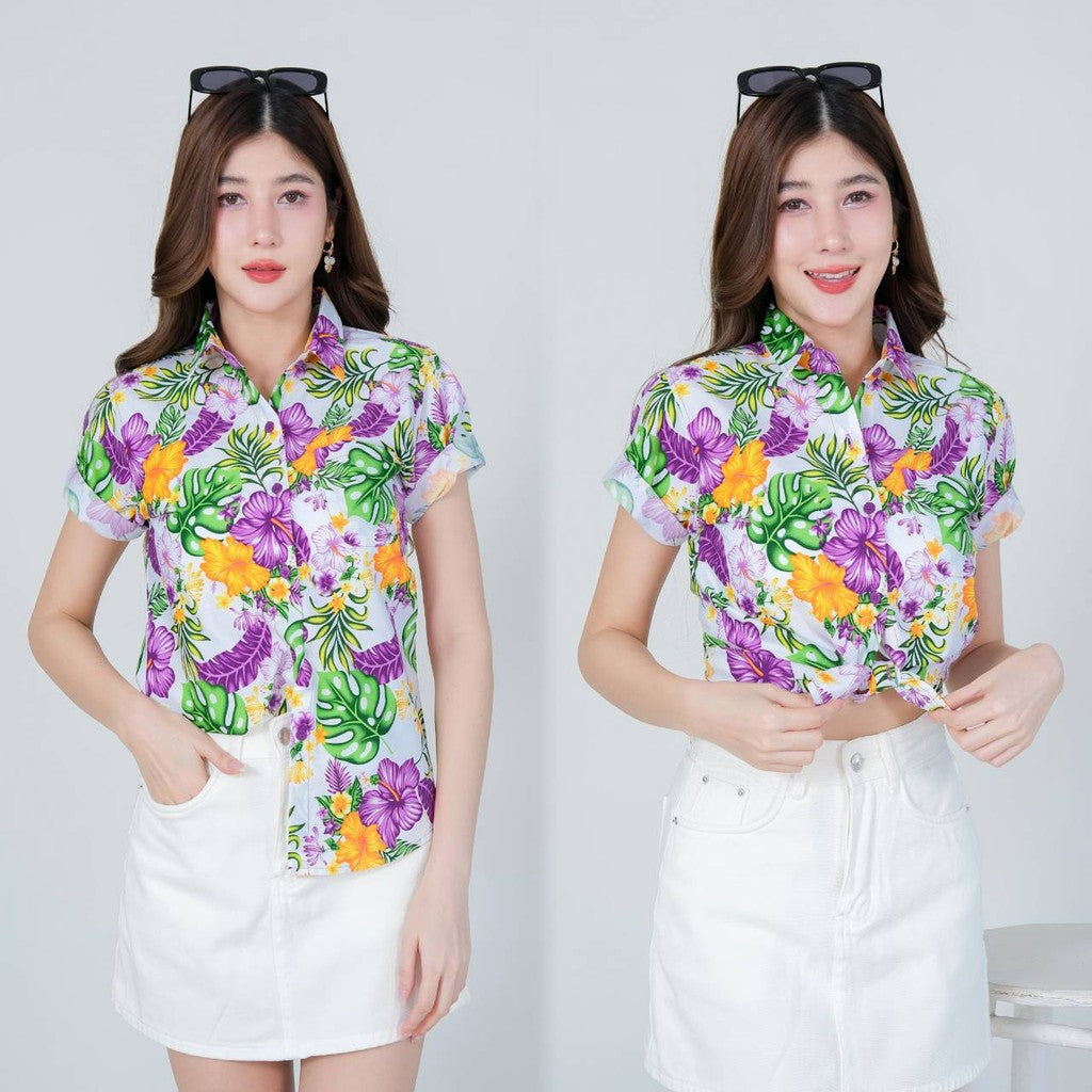 Pinkรวมเสื้อเชิ้ตลายดอก ผ้าคอตตอน100% สีไม่ตก ผ้าไม่หดทลายคมชัด ทรงเข้ารูป งานป้ายKTIER**1ตัว