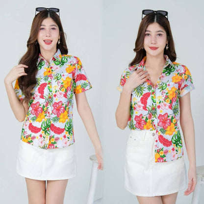 Pinkรวมเสื้อเชิ้ตลายดอก ผ้าคอตตอน100% สีไม่ตก ผ้าไม่หดทลายคมชัด ทรงเข้ารูป งานป้ายKTIER**1ตัว
