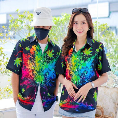 PINKเสื้อฮาวาย3134 สีสันสดใส S-8XL ลายคมชัด ทรงวัยรุ่น หญิงชายใส่ได้