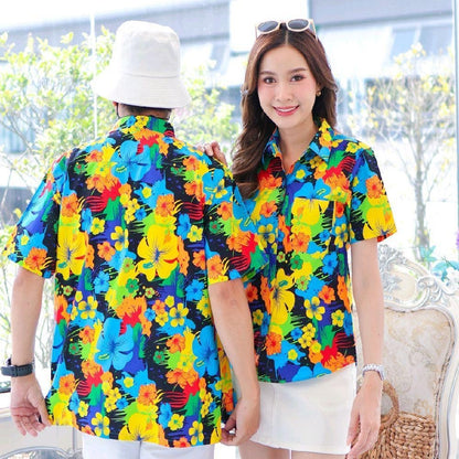 039เสื้อเชิ้ตลายดอก ผ้าคอตตอน100% สีไม่ตก ผ้าไม่หด ลายคมชัด มีไซส์หญิงชาย งานป้ายKTIERออกแบบเอง*1ตัว*