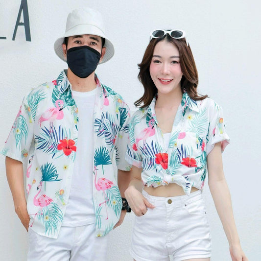 KING3132 เสื้อฮาวายลายใหม่2025 ทรงวัยรุ่น หญิงชายใส่ได้ ผ้าโพลีพรีเมี่ยม ไซส์38-56นิ้ว งานปัายKTIERออกแบบเอง**1ตัว*