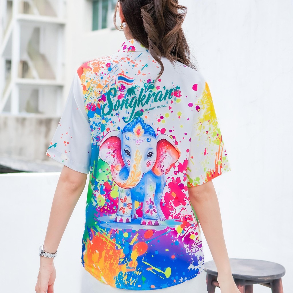 เสื้อฮาวายลายใหม่2025เวอร์ชั่นใหม่ สาดสีSongkran ทรงวัยรุ่น หญิงชายใส่ได้ ผ้าโพลีพรีเมี่ยม ไซส์เด็ก-ผู้ใหงานปัาย *1ตัว*