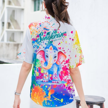 เสื้อฮาวายลายใหม่2025เวอร์ชั่นใหม่ สาดสีSongkran ทรงวัยรุ่น หญิงชายใส่ได้ ผ้าโพลีพรีเมี่ยม ไซส์เด็ก-ผู้ใหงานปัาย *1ตัว*