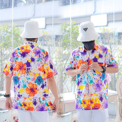 PINKรวมเสื้อเชิ้ตลายดอกผู้ชาย ทรงตรง ผ้าคอตตอน100% สีไม่ตก ผ้าไม่หด ลายคมชัด งานป้าย