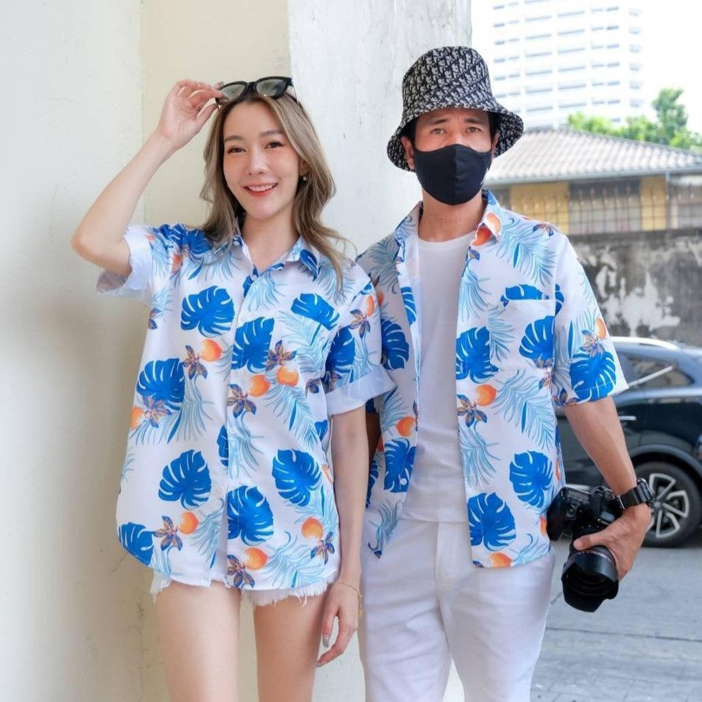 PINKP103เสื้อฮาวายลายดอก ไซส์เด็ก-ผู้ใหญ่8XL ครบทีม ผ้าโพลีพลีเมี่ยม ทรงวัยรุ่น หญิงชายใส่ได้ ลายคมชัด **1ตัว**