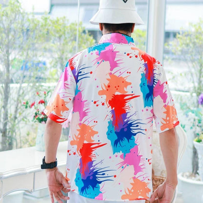 PINK3138เสื้อฮาวายสาดสี สีสันสดใส ไซส์S-8XL ผ้าโพลีพลีเมี่ยม ทรงวัยรุ่น หญิงชายใส่ได้ ลายคมชัด **1ตัว**