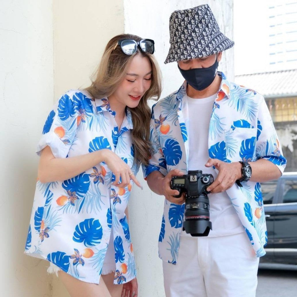 PINKP103เสื้อฮาวายลายดอก ไซส์เด็ก-ผู้ใหญ่8XL ครบทีม ผ้าโพลีพลีเมี่ยม ทรงวัยรุ่น หญิงชายใส่ได้ ลายคมชัด **1ตัว**