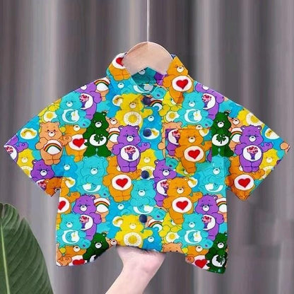 เสื้อเชิ้ตเด็กลายการ์ตูนสุดฮิต ชายหญิงใส่ได้ สีสันสดใส ลายคมชัด ผ้าโพลีเอสเตอร์ใส่สบาย