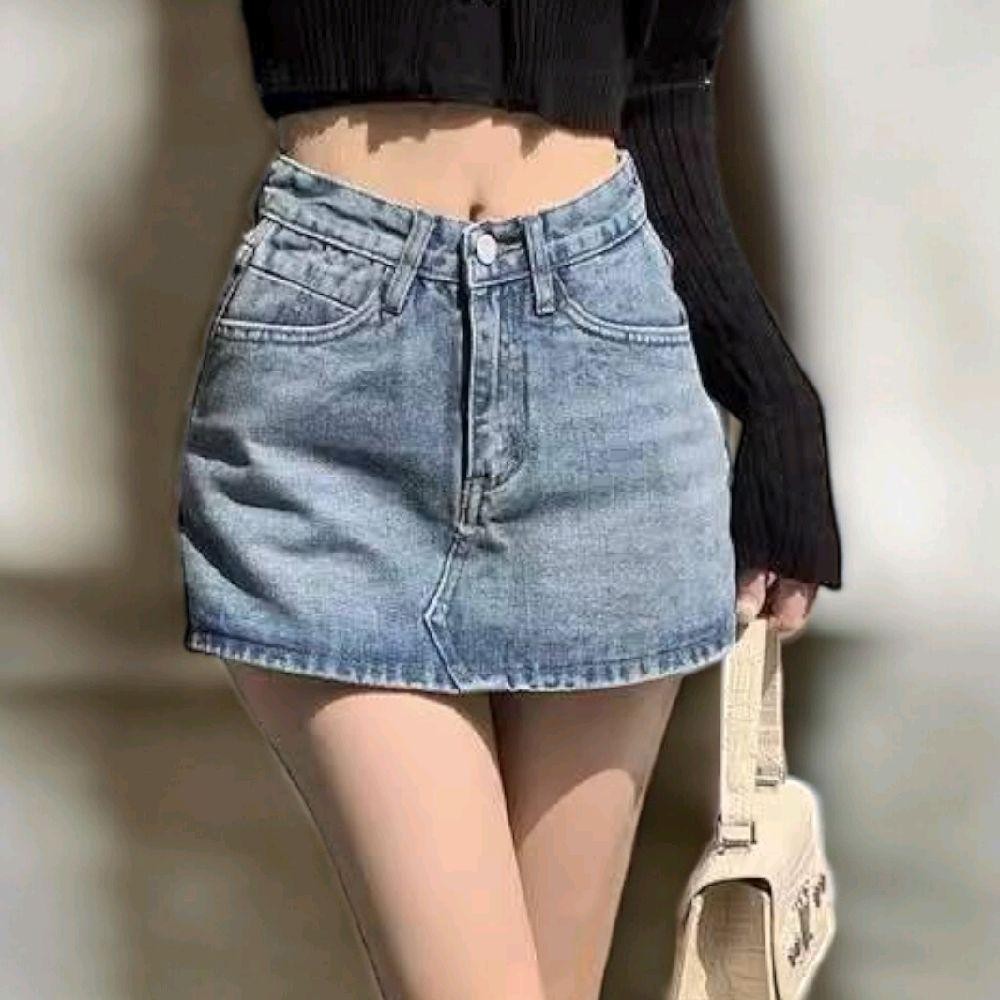PINKกางเกงกระโปรงยีนส์ ขาสั้น ผ้ายีนส์ใส่สบาย ผ้าไม่ยืด