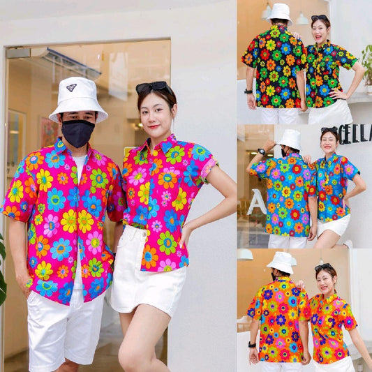 KING036เสื้อเชิ้ตลายยิ้ม  ผ้าคอตตอน100% สีไม่ตก ผ้าไม่หด ลายคมชัด มีไซส์หญิงชาย งานป้ายKTIERออกแบบเอง*1ตัว*