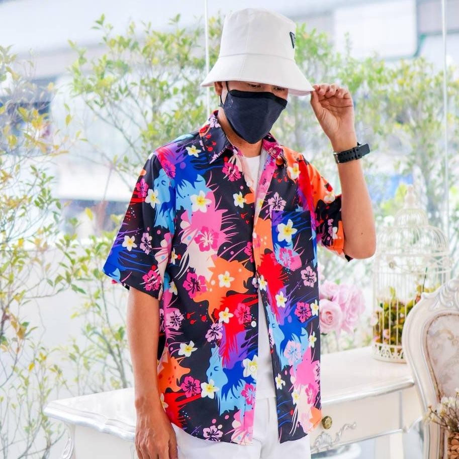 PINK3140 เสื้อทีมฮาวายลายใหม่2025 สาดสีสงกรานต์ลายดอก ทรงวัยรุ่น หญิงชายใส่ได้ ผ้าโพลีพรีเมี่ยม งานปัาย ลายคมชัด *1ตัว*