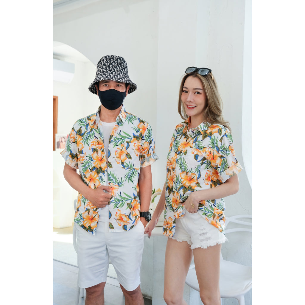 เสื้อเชิ้ตลายดอกทรงวัยรุ่นเสื้อฮาวายลายใหม่2023 หญิงชายใส่ได้ ผ้าดีใส่สบาย