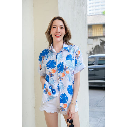 เสื้อเชิ้ตลายดอกทรงวัยรุ่นเสื้อฮาวายลายใหม่2023 หญิงชายใส่ได้ ผ้าดีใส่สบาย