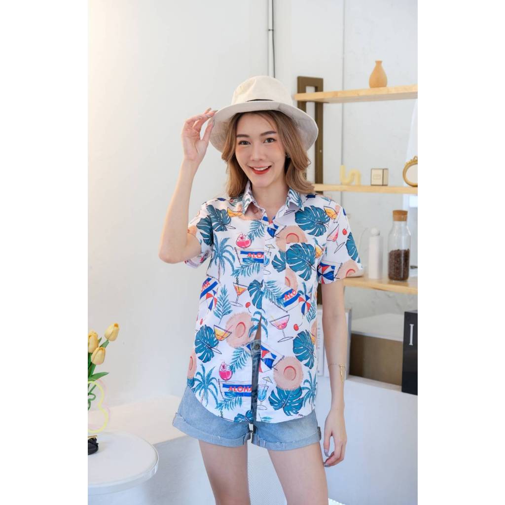 เสื้อเชิ้ตลายดอกทรงวัยรุ่นเสื้อฮาวายลายใหม่2023 หญิงชายใส่ได้ ผ้าดีใส่สบาย