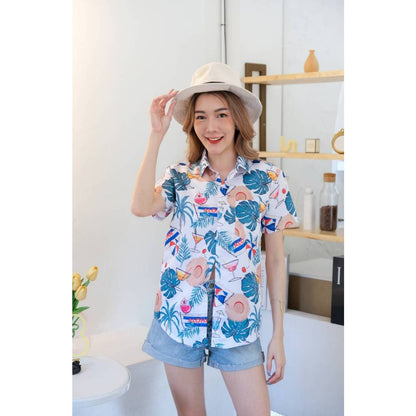 เสื้อเชิ้ตลายดอกทรงวัยรุ่นเสื้อฮาวายลายใหม่2023 หญิงชายใส่ได้ ผ้าดีใส่สบาย