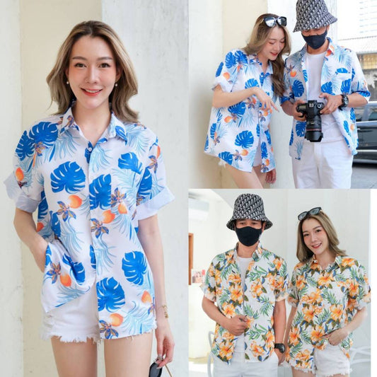 เสื้อเชิ้ตลายดอกทรงวัยรุ่นเสื้อฮาวายลายใหม่2023 หญิงชายใส่ได้ ผ้าดีใส่สบาย