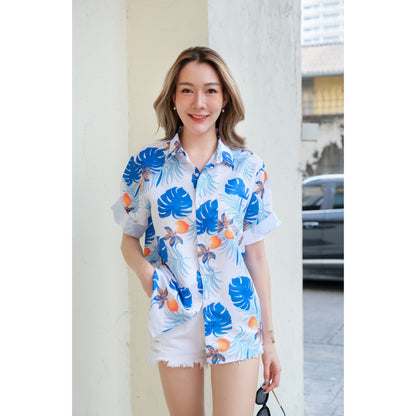 เสื้อเชิ้ตลายดอกทรงวัยรุ่นเสื้อฮาวายลายใหม่2023 หญิงชายใส่ได้ ผ้าดีใส่สบาย