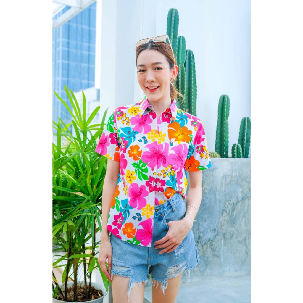 เสื้อสงกรานต์ลายดอก ผ้าคอตตอน100%