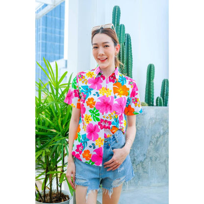 เสื้อสงกรานต์ลายดอก ผ้าคอตตอน100%