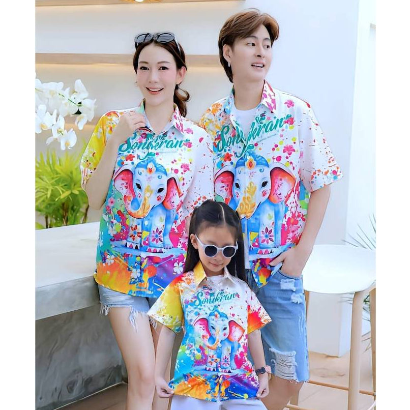 3123 เสื้อฮาวายลายใหม่2025 สาดสีSongkran ทรงวัยรุ่น หญิงชายใส่ได้ ผ้าโพลีพรีเมี่ยมไซส์38-56นิ้ว งานปัาย ลายคมชัด  *1ตัว*
