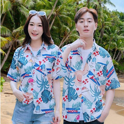 Pink3130 เสื้อฮาวายลายใหม่2025 KTIER ทรงวัยรุ่น หญิงชายใส่ได้ ผ้าโพลีพรีเมี่ยม ไซส์38-56นิ้ว งานปัาย ลายคมชัด  **1ตัว**