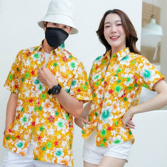 022เสื้อสงกรานต์ลายดอก ผ้าคอตตอน100