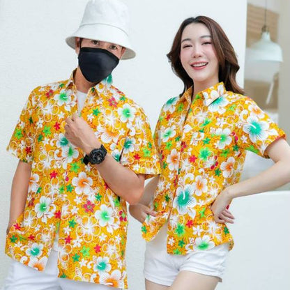 022เสื้อสงกรานต์ลายดอก ผ้าคอตตอน100