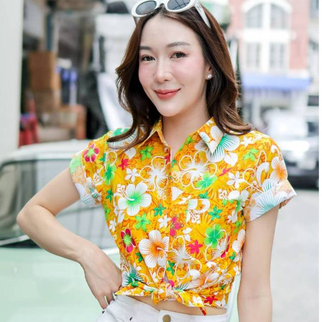 022เสื้อสงกรานต์ลายดอก ผ้าคอตตอน100