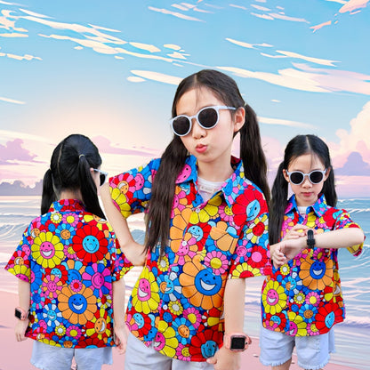 Newเสื้อฮาวายเด็ก2025 Songkran เด็กหญิงเด็กชายใส่ได้ผ้าโพลีพรีเมี่ยม ลายคมชัด งานป้ายKTIER